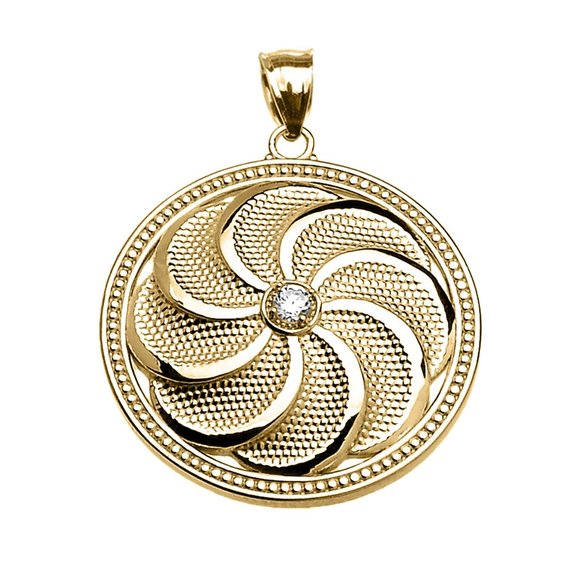 Solid 10k Yellow Gold Shield CZ Armenian Eternity Pendant